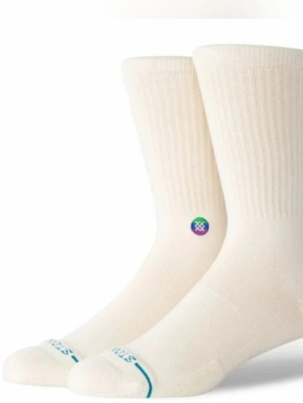 Stance Small Casual Crew Socks Love Crew Off White Womens 5-7.5 Mens 3-5.5 Youth